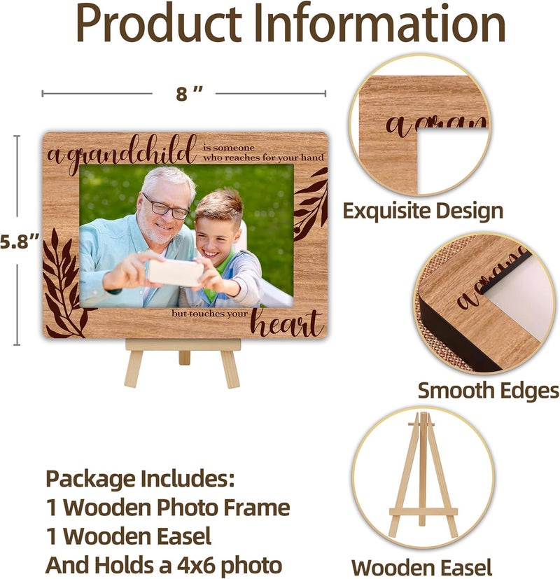 OXRUN Grandparents Picture Frame, Grandchild Wooden Photo Frame with Easel, Display Photo Insert, 4x6 Picture Frame for Tabletop Display - A05 - Image 2